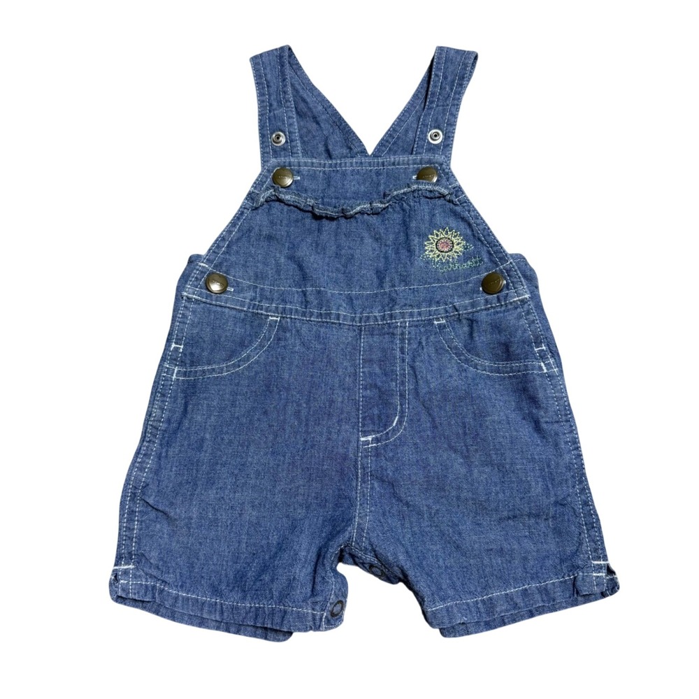 Carhartt Baby Girls 12M Denim Shortalls Overalls Embroidery Sunflower Logo  Snap